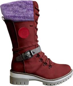 Женские сапоги средней длины с искусственным мехом, теплые, водонепроницаемые, на платформе, с шнуровкой и молнией, высокие байкерские сапоги для езды на мотоцикле Generic, Red