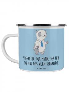 Эмалированная кружка для кемпинга Отчим-герой с надписью пастельно-голубого цвета Mr. & Mrs. Panda