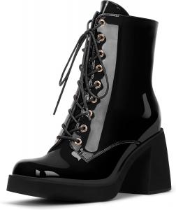 Женские ботильоны на массивном каблуке с квадратным носком и платформой, на шнуровке Odetina, Black