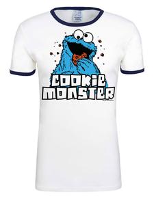 Футболка с изображением печенья-монстра из сериала Улица Сезам белого и темно-синего цветов Logoshirt