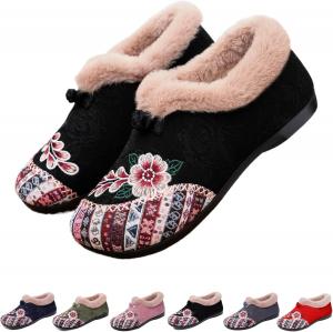 Женские зимние туфли с теплой цветочной вышивкой, легкие противоскользящие Generic, Black