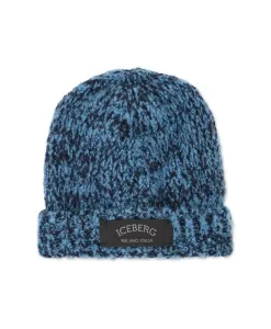 Яркая вязаная шапка с фирменной этикеткой. Iceberg, синий