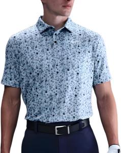 Футболка-поло для гольфа Nike Dri-FIT Tour POA Print - легкая, полностью закрывающая футболка-поло с узором, Lt Armory Blue | White