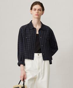 Укороченный жакет из прозрачной клетчатой жаккардовой ткани.