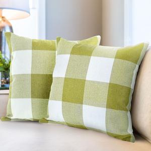 Набор из 2 декоративных наволочек в клетку Buffalo 16x16. Zulay Kitchen, цвет Green And White
