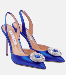 Атласные туфли-лодочки Crystal Hoop Sling 105 с открытой пяткой Aquazzura, Rpyal Blue