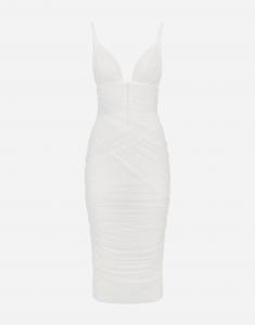 Платье миди из тюля с драпировкой Dolce & Gabbana, белый