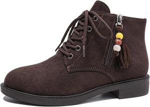 Generic Женские замшевые ботильоны с шнуровкой, милые бохо-башмачки с кисточками и бусинами, с боковой молнией, на платформе, осенние ботинки для девушек