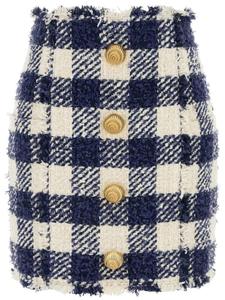 Мини-юбка Balmain из твида с пуговицами, синий