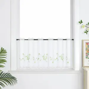 Шторы для кафе , вуаль, бистро, с вышивкой, кухонные, в деревенском стиле, прозрачные, зеленые, ширина x высота 140 x 60 см Joyswahl