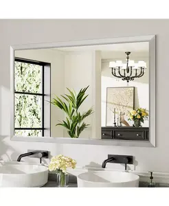 Зеркало для ванной комнаты, настенные зеркала в металлической раме толщиной 55" x 32" для спальни, прямоугольные настенные зеркала серебристого цвета (горизонтальные/вертикальные) Amorho, silver