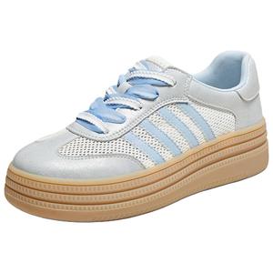 TATA Серебристо-бежево-голубые женские скейтерские кеды с низким верхом, устойчивые к истиранию, с радужным принтом, цвет Silver Beige Blue