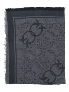 Шарф с бахромой по краям и узором в виде птиц PINKO, черный