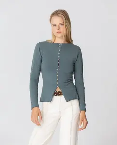 Женский топ с длинными рукавами и пуговицами Noon, темно-зеленый