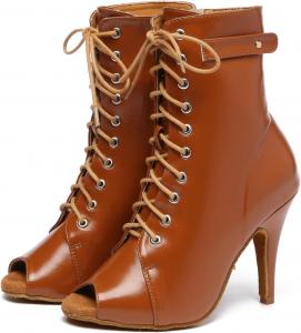 Женские удобные танцевальные туфли Minishion с открытым носком для свадьбы и вечера, ботильоны, L571 Brown 10Cm Heel