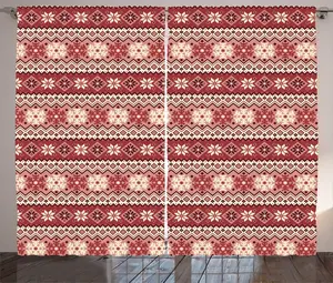 Шторы ABAKUHAUS Nordic Rustic, скандинавский рождественский снег, универсальные ленточные шторы для гостиной с петлями и крючками, 280 x 175 см, темно-коралловый, нежно-белый