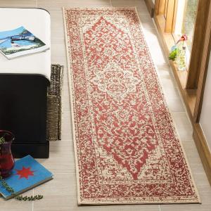 Ковер-дорожка SAFAVIEH, 67 x 366 см, Linden Collection, Red & Creme, восточный медальонный дизайн, без линьки и простой в уходе, для помещений и улицы, моющийся - идеально для патио, заднего двора, прихожей (LND137Q)