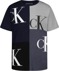 Футболка Calvin Klein Boys с коротким рукавом, модным принтом и круглым вырезом, удобная, свободного кроя, Block Party Dark Sapphire