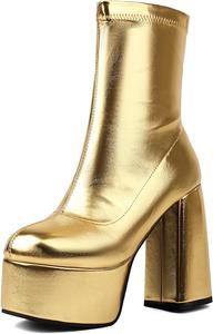 Женские ботильоны на высокой платформе с круглым носком, на массивном каблуке, средней длины, без застежки YUHATRG, Gold