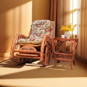 Кресло-качалка из натурального индонезийского ротанга с выдвижной массажной подножкой