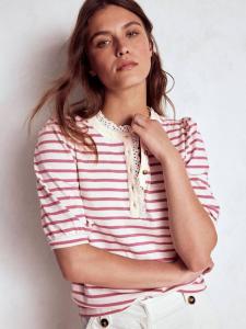 Блузка с пышными рукавами и кружевной отделкой в стиле хенли Boden