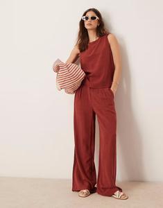 Широкие льняные брюки со складками спереди, цвет кирпично-красный Asos Design