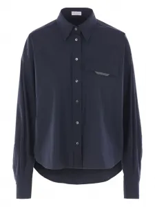 Рубашка с декорированным карманом Brunello Cucinelli, синий