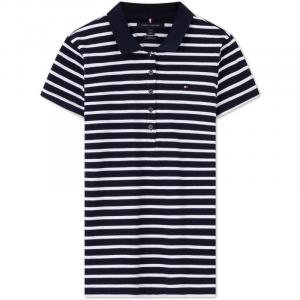 Футболка поло женская Tommy Hilfiger, темно-синяя с белыми полосками FAP