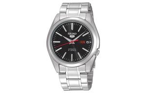 SEIKO Мужские часы с автоматическим механическим механизмом, стальной браслет, черный циферблат SNKL45K1