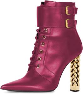 Женские сексуальные ботильоны YDN, зауженный закрытый носок, ремешок с пряжкой сзади, молния, шнуровка, массивные металлические высокие каблуки, для покупок, вечеринок и повседневной носки, размеры US 4-16, Pink