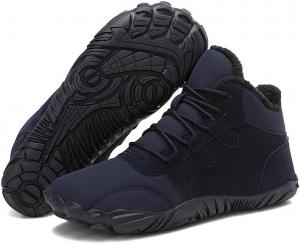 Женские и мужские ботинки Qacksv, обувь босоногого типа, зимние ботинки для снега - теплые минималистичные с широким носком, водонепроницаемые зимние ботинки, теплые ботильоны с поддержкой свода стопы, синий