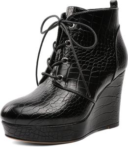 Younton Ботильоны на танкетке с круглым носком для женщин, платформенные, шнуровка, каблук 4 дюйма, теплые ботинки для вечеринок и вечерних мероприятий