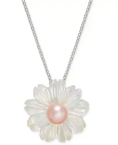 Ожерелье с подвеской 18 дюймов из розового культивированного пресноводного жемчуга (6 мм) и перламутра (19-1/2 мм) из стерлингового серебра Macy'S, silver
