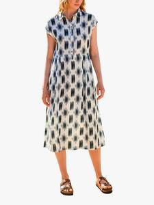 Платье миди из чистого льна с абстрактным узором икат Celtic & Co., Navy