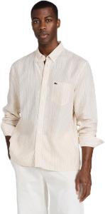 Lacoste мужская рубашка с длинным рукавом в полоску, regular fit, из основной коллекции, White/Croissant
