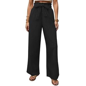 Женские брюки с элегантным бантом, высокая талия, широкие штанины, с карманами Seoria, Black