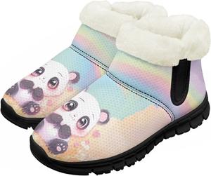 Детские зимние ботинки для мальчиков и девочек, утепленные высокие кеды с подошвой против скольжения и флисовой подкладкой, пушистые слипоны Chririnla, Rainbow Panda