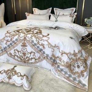 Boyang Комплект постельного белья из 4 предметов (простыня на резинке 150 см, пододеяльник 200х230 см), 100% хлопок, гладкая вышивка, цвет Venice - White