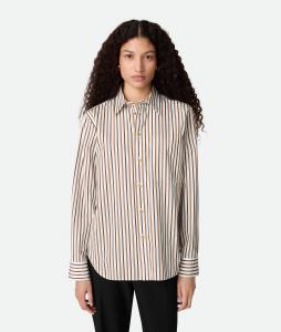 Женская полосатая рубашка Striped Cotton Poplin Shirt BOTTEGA VENETA, бежевый