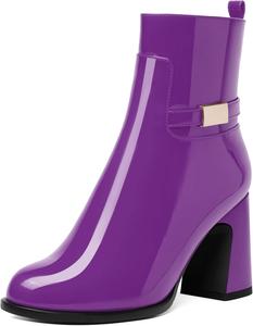 Женские ботильоны NUMALEO с круглым носком, ремешком на щиколотке, лакированные, с наружной молнией, удобные, стильные, с металлическим каблуком, каблук 3,3 дюйма, Purple