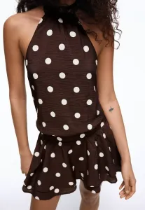 Платье-Миди в горошек Bershka, Dark Brown