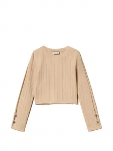 Ажурный свитер на пуговицах Twinset Kids, бежевый