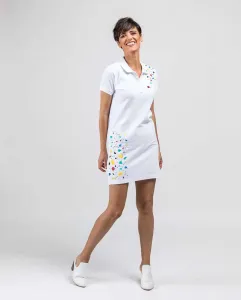 Короткое платье из пике с пуговицами и короткими рукавами De la Roca, белый