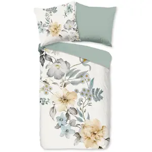 Двустороннее постельное белье доброе утро «Celina1», хлопок, 135x200, молния, двусторонний вид, простое, цветы, зеленый Good Morning