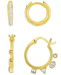 Комплект из 2 пар позолоченных серег-колец с кристаллами And Now This, gold-plated