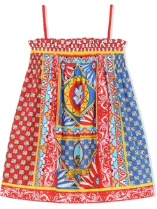 Поплиновое платье мини с принтом Carretto Dolce & Gabbana Kids, красный