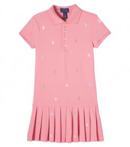 Хлопковое платье с логотипом Polo Ralph Lauren Kids, Faded Peony