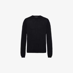 Кашемировый джемпер классического кроя с круглым вырезом Prada, черный