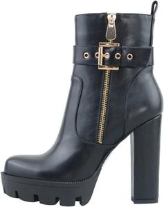 Женские ботильоны на высоком толстом каблуке Frankie Hsu, черные с массивным блочным каблуком, с золотой пряжкой, модная дизайнерская повседневная обувь