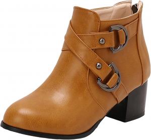 Женские стильные ботильоны с закругленным носком, пряжкой сзади и молнией, массивным средним каблуком, модные короткие ботинки для свадебного платья, осень-зима, удобные ботильоны на устойчивом каблуке для повседневной носки и работы Generic, Brown